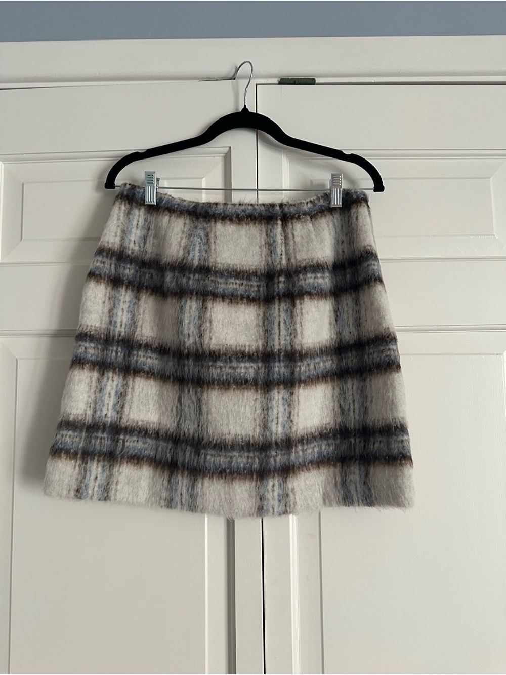 LOFT Cream and Gray Plaid Mini Skirt